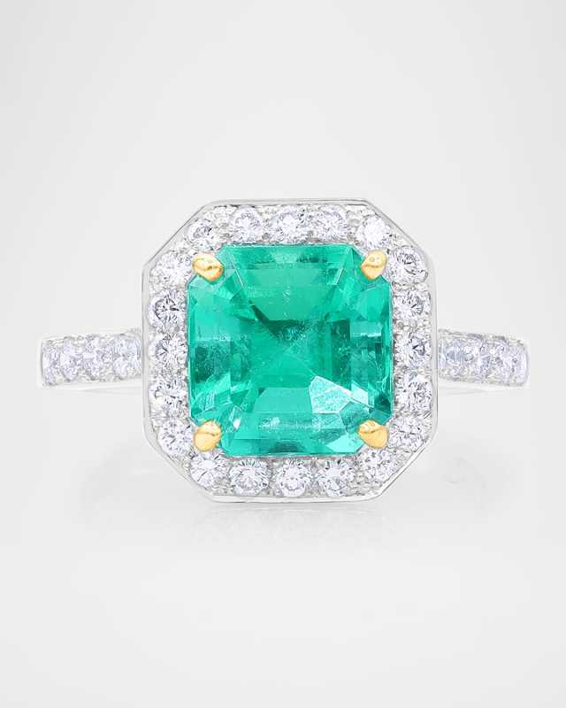 Platinum Diamond and Emerald Statement Ring